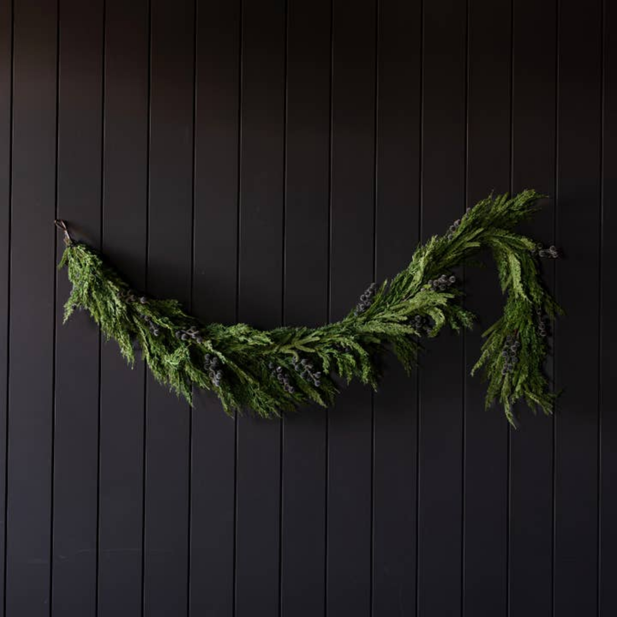 Artificial 6ft Pre-Lit Real Touch Norfolk Cypress & Frosted Blue Plum Berry Garland