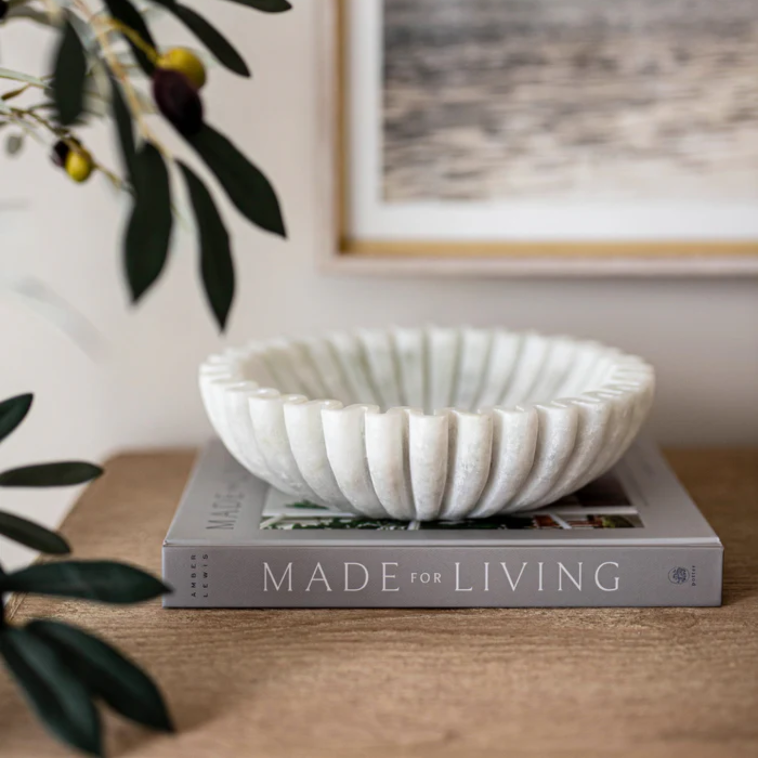 Scalloped White Marble Bowl