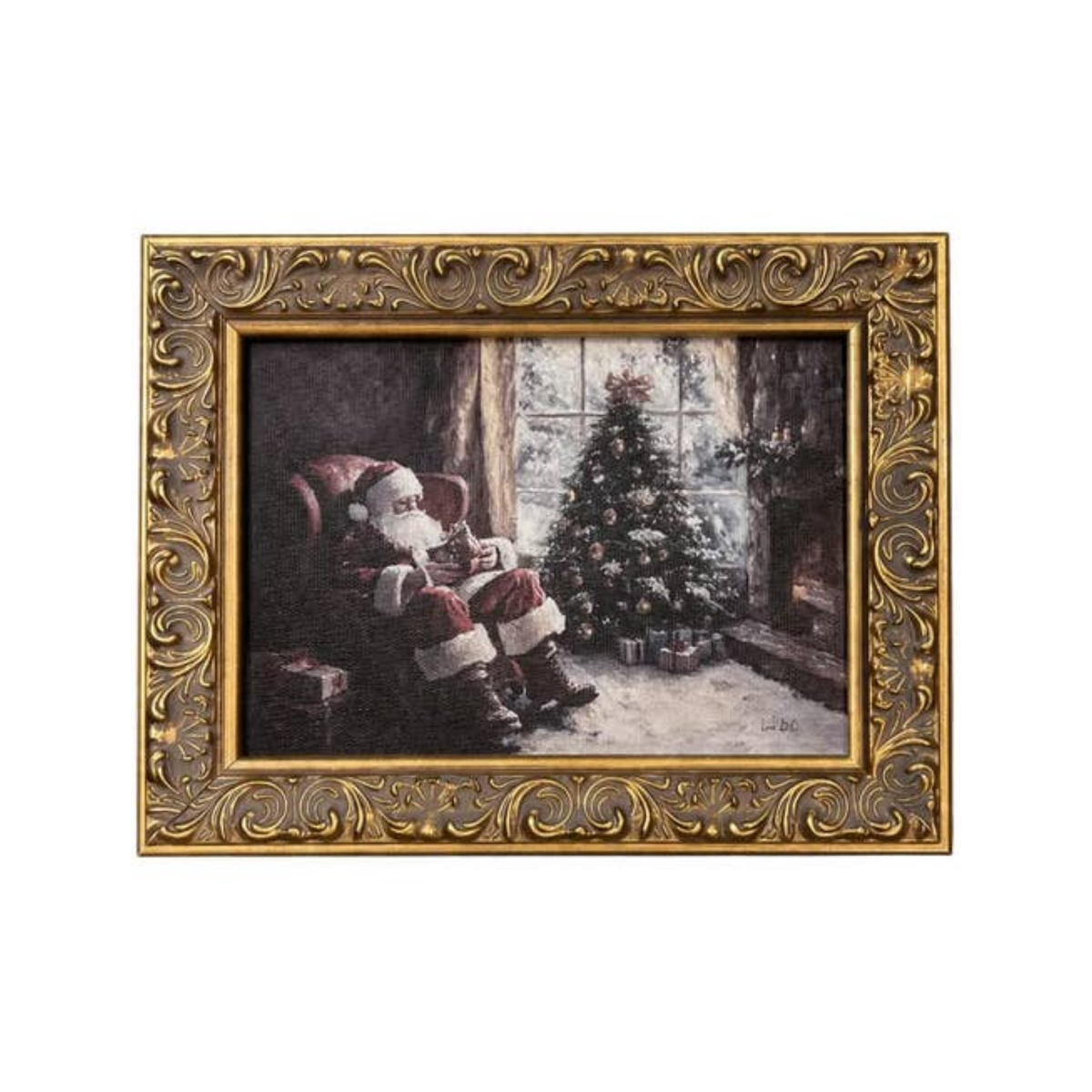 Christmas Eve Night Antique Brass Framed Wall Art