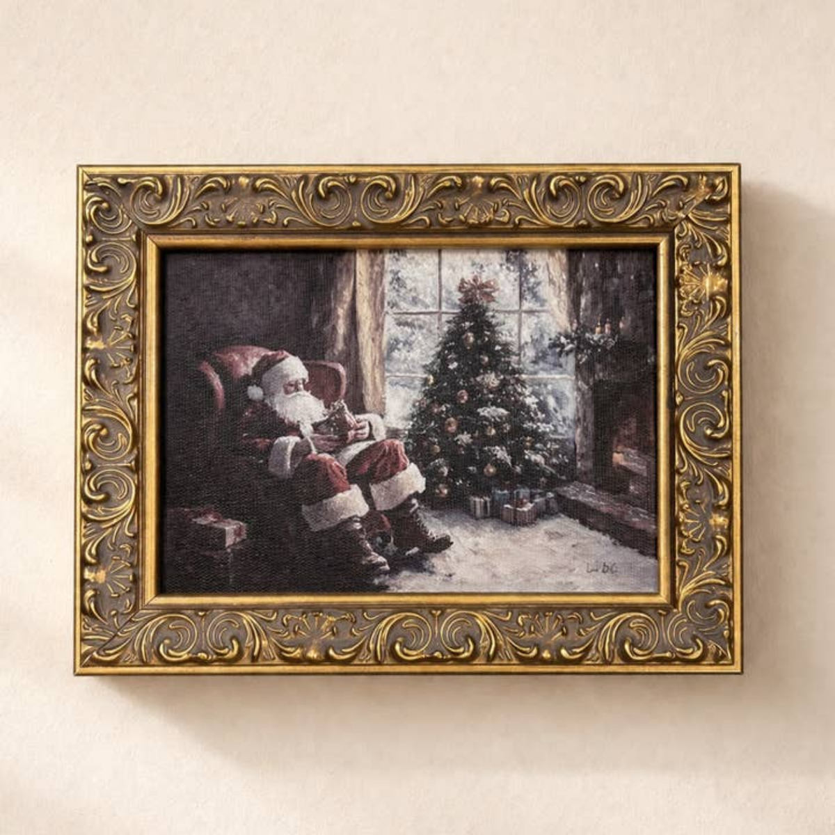 Christmas Eve Night Antique Brass Framed Wall Art