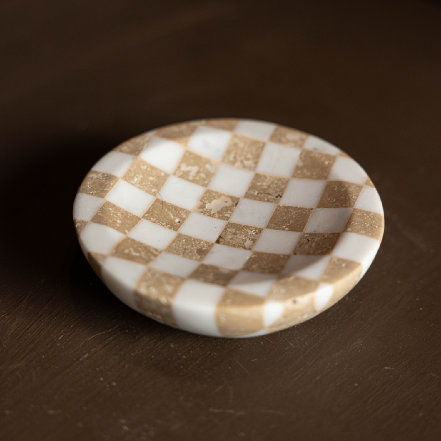 Checkered Travertine Marble Soap Dish