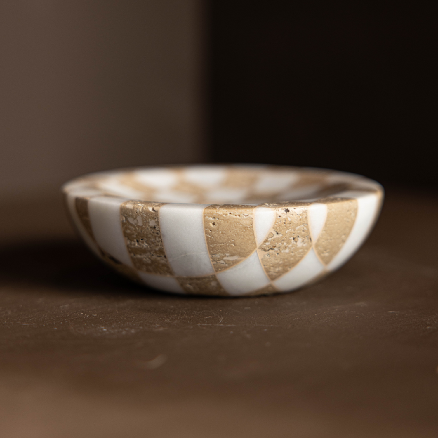 Checkered Travertine Marble Soap Dish