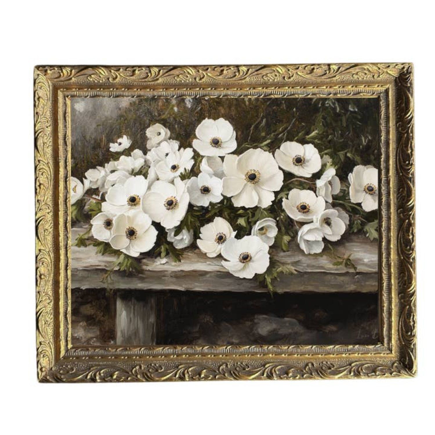 White Petals French Brass Framed Wall Art