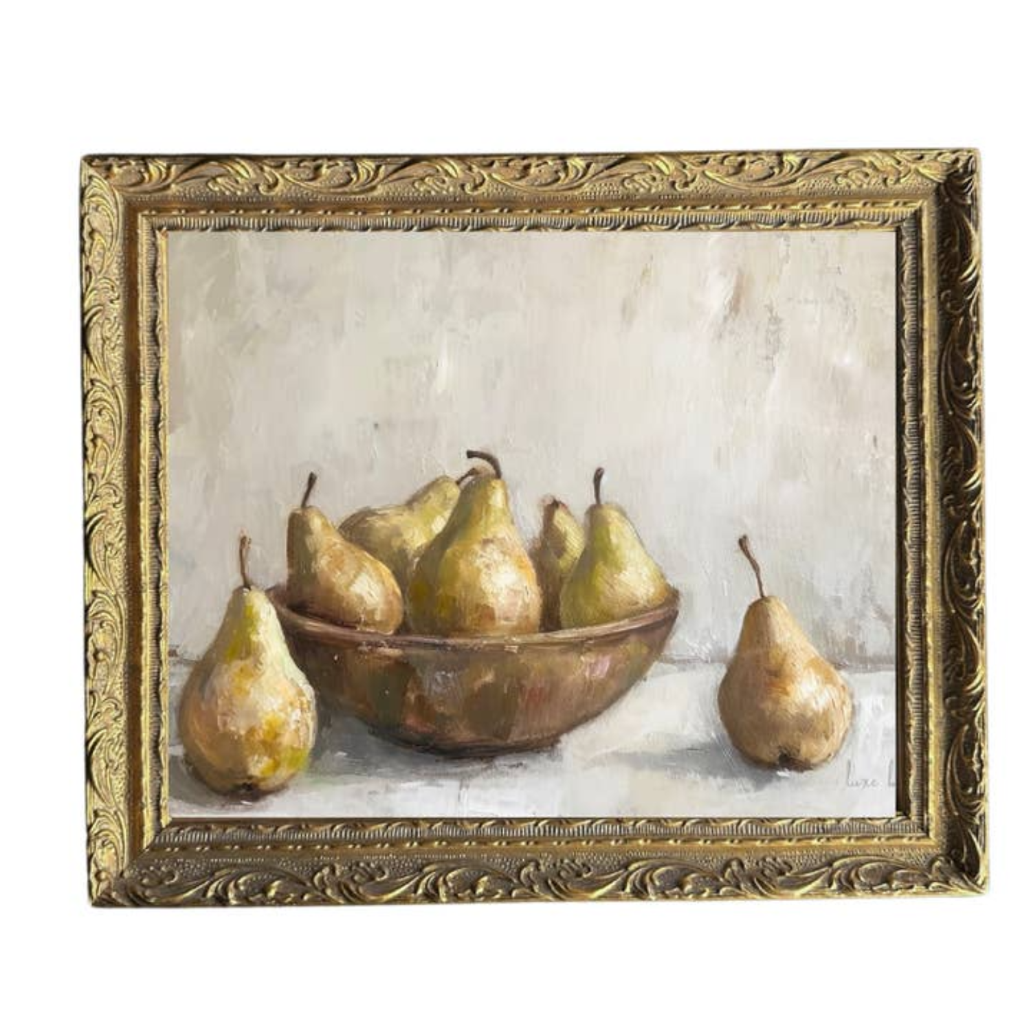 Watercolour Pears Still Life French Brass Framed Wall Art