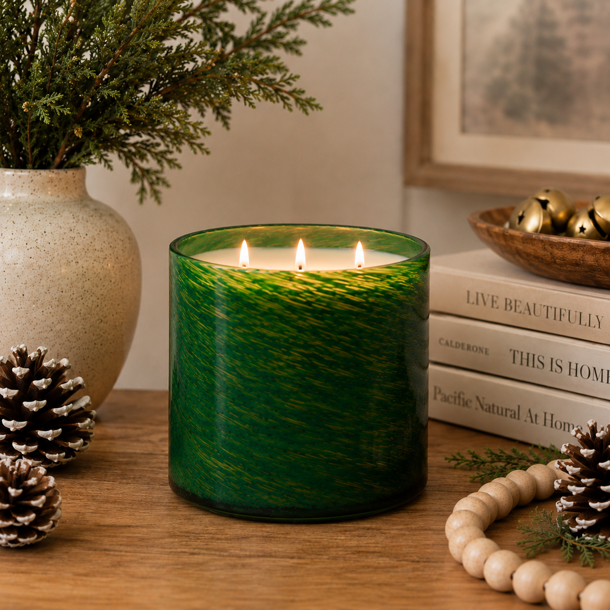 Hand-Blown Glass Candle - Woodland Spruce