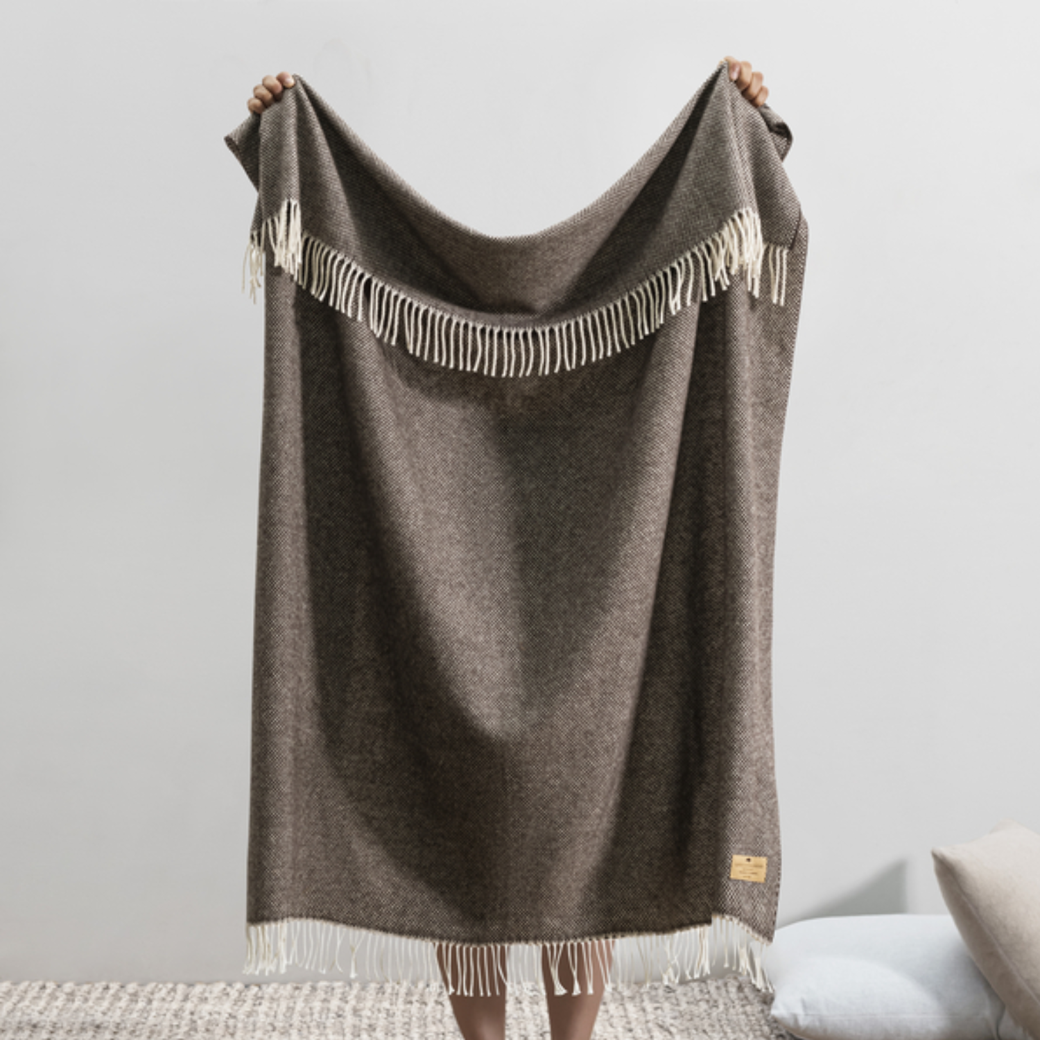 Basket Weave Cashmere Wool Throw Blanket - Espresso
