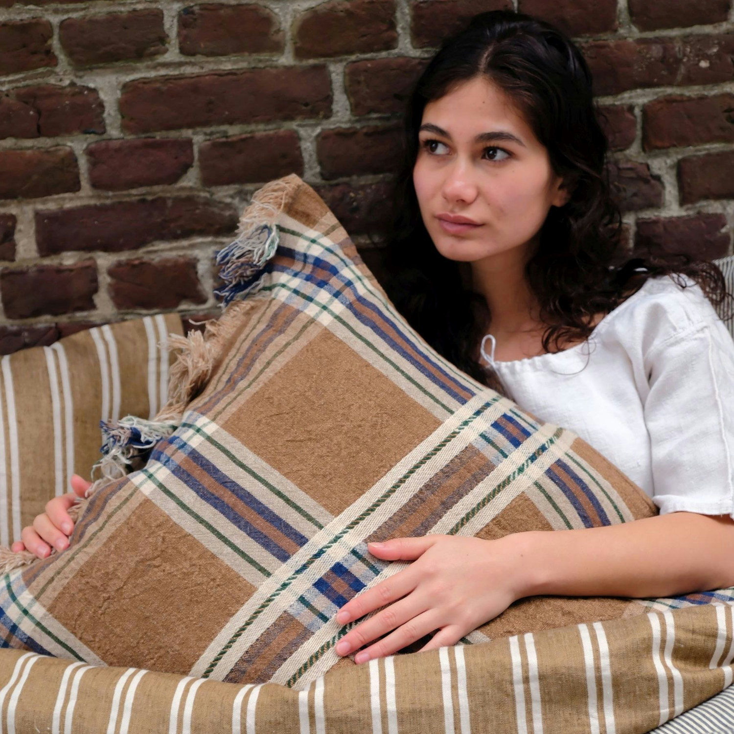 Homestead 25" Linen/Wool Blend Toss Pillow - Sable Check