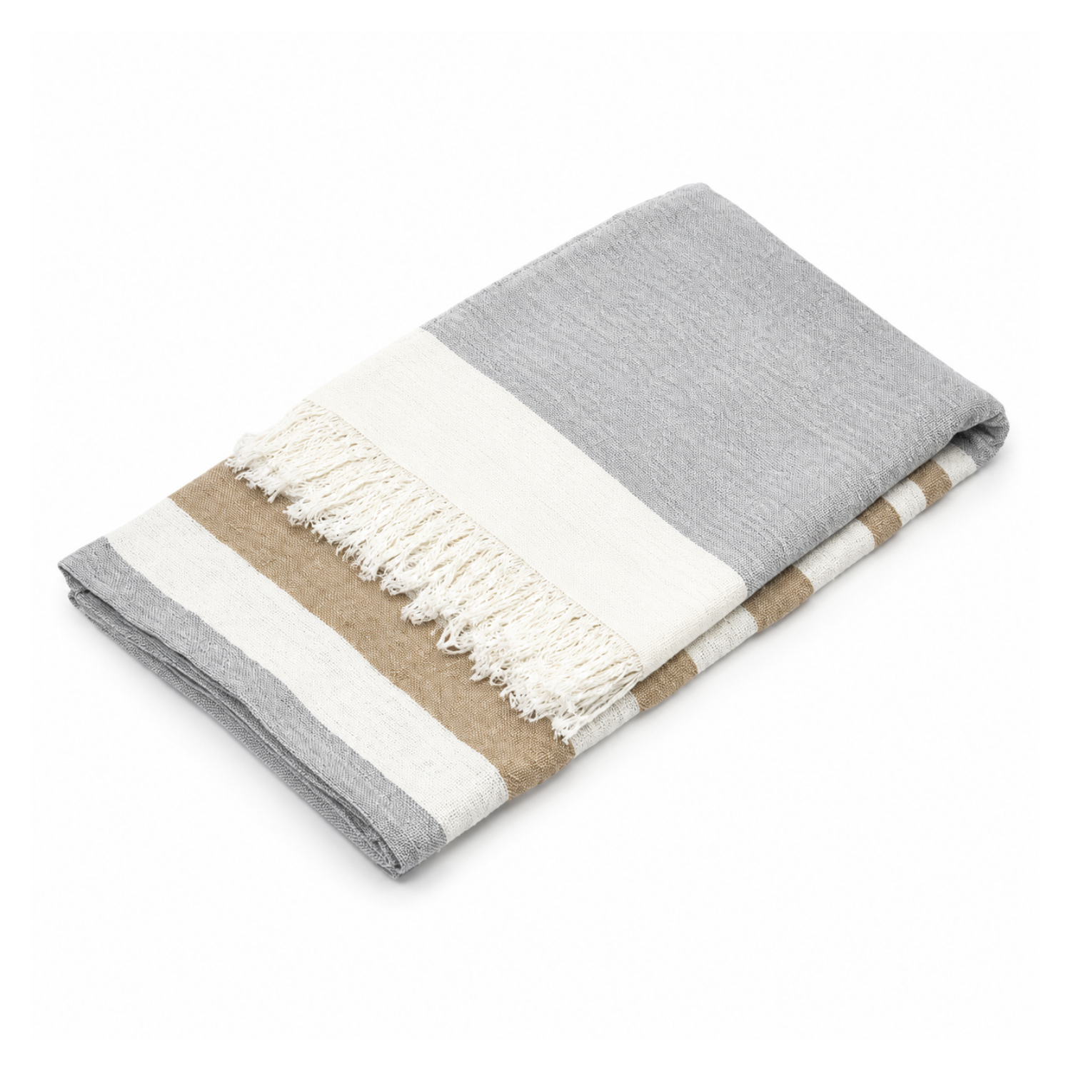 Homestead Fringe Linen Towel/Throw - Ash Stripe