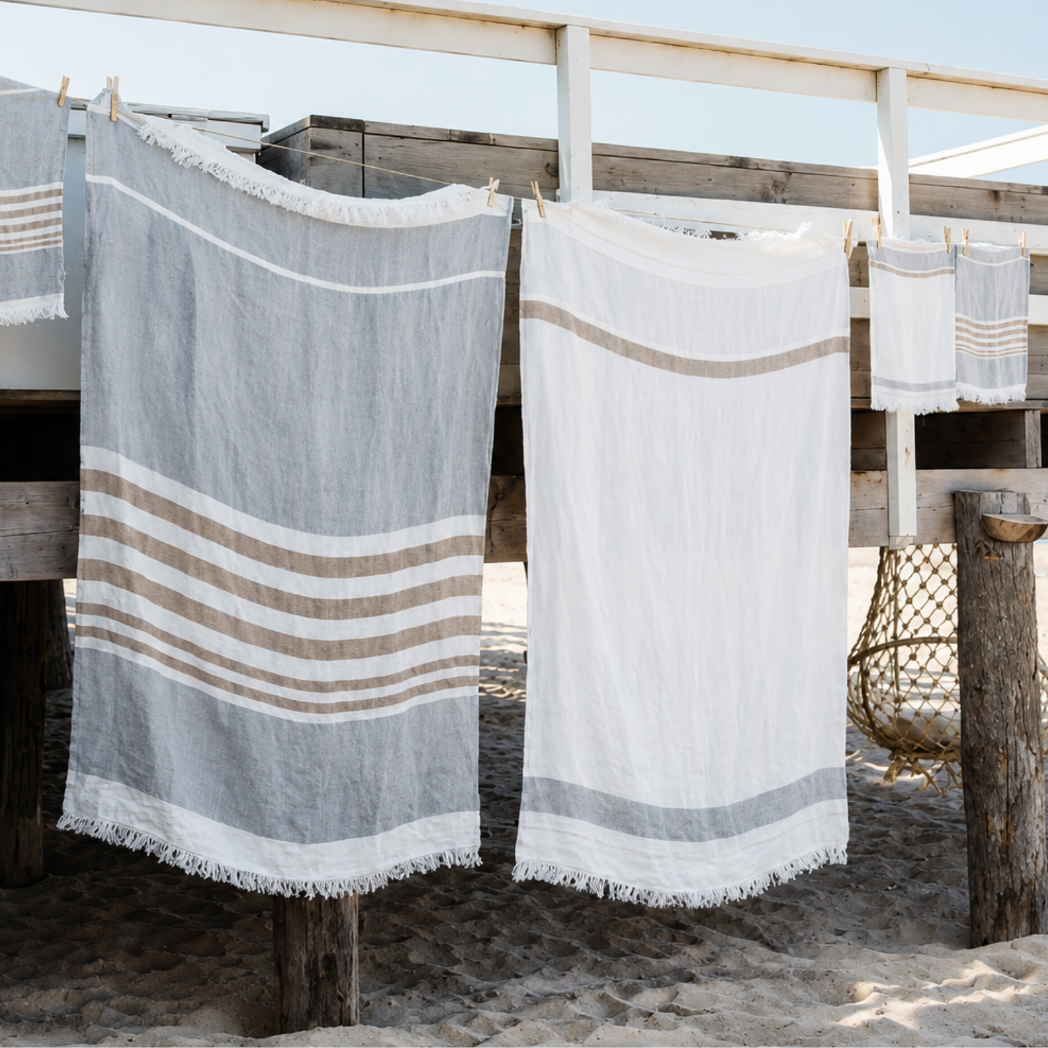 Homestead Fringe Linen Towel/Throw - Ash Stripe