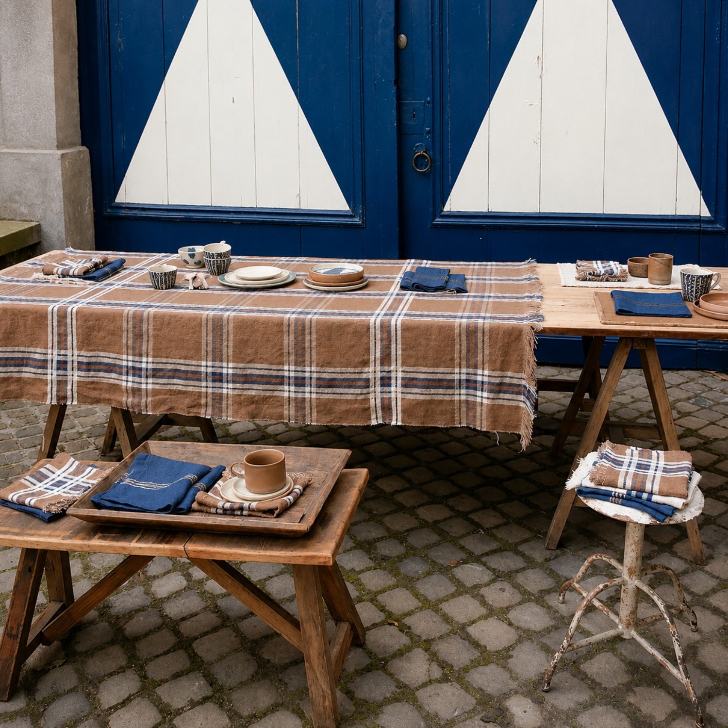 Homestead Fringe Linen Tablecloth - Sable Check