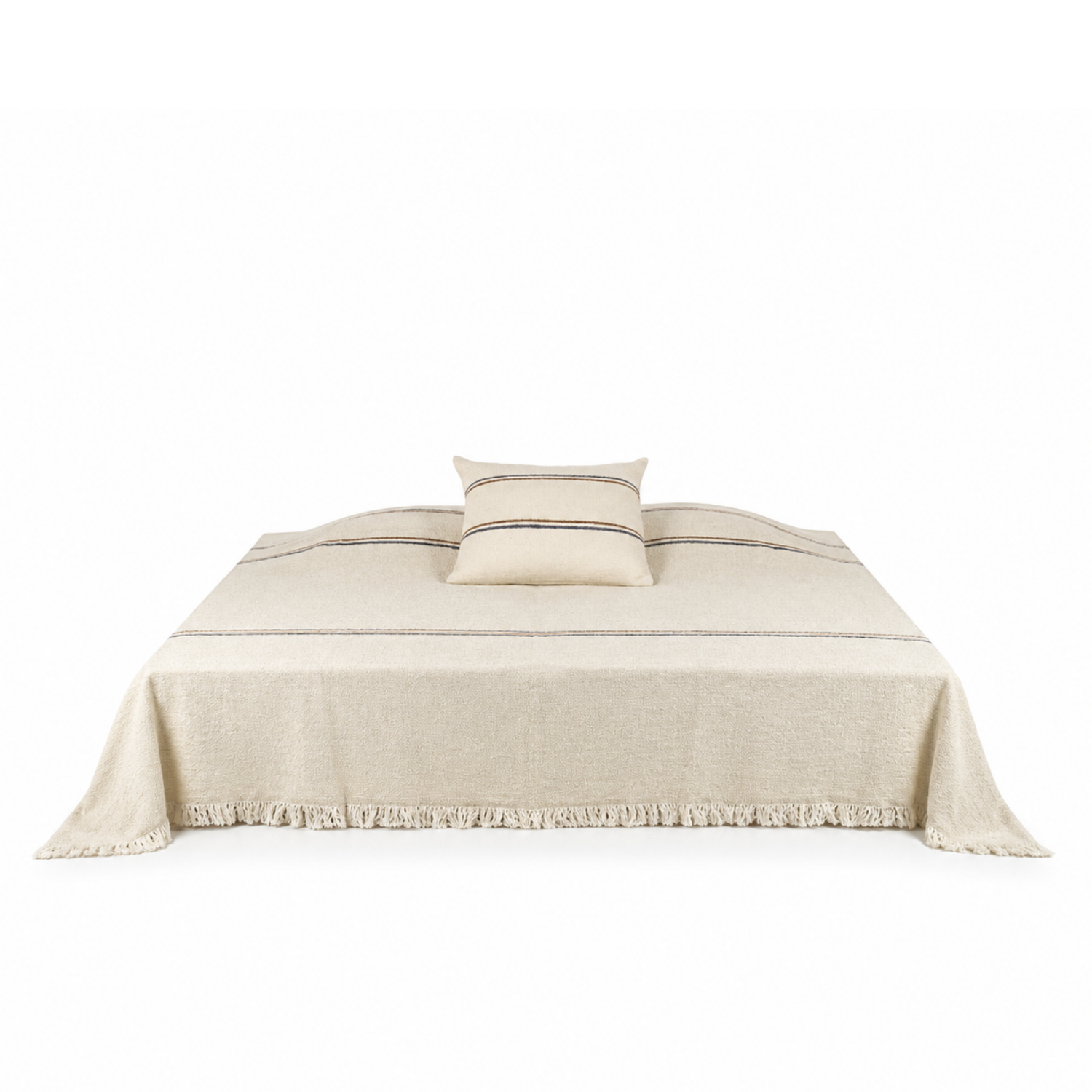 Costal Loft Belgian Linen Bed Blanket - Brown/ Blue Stripe