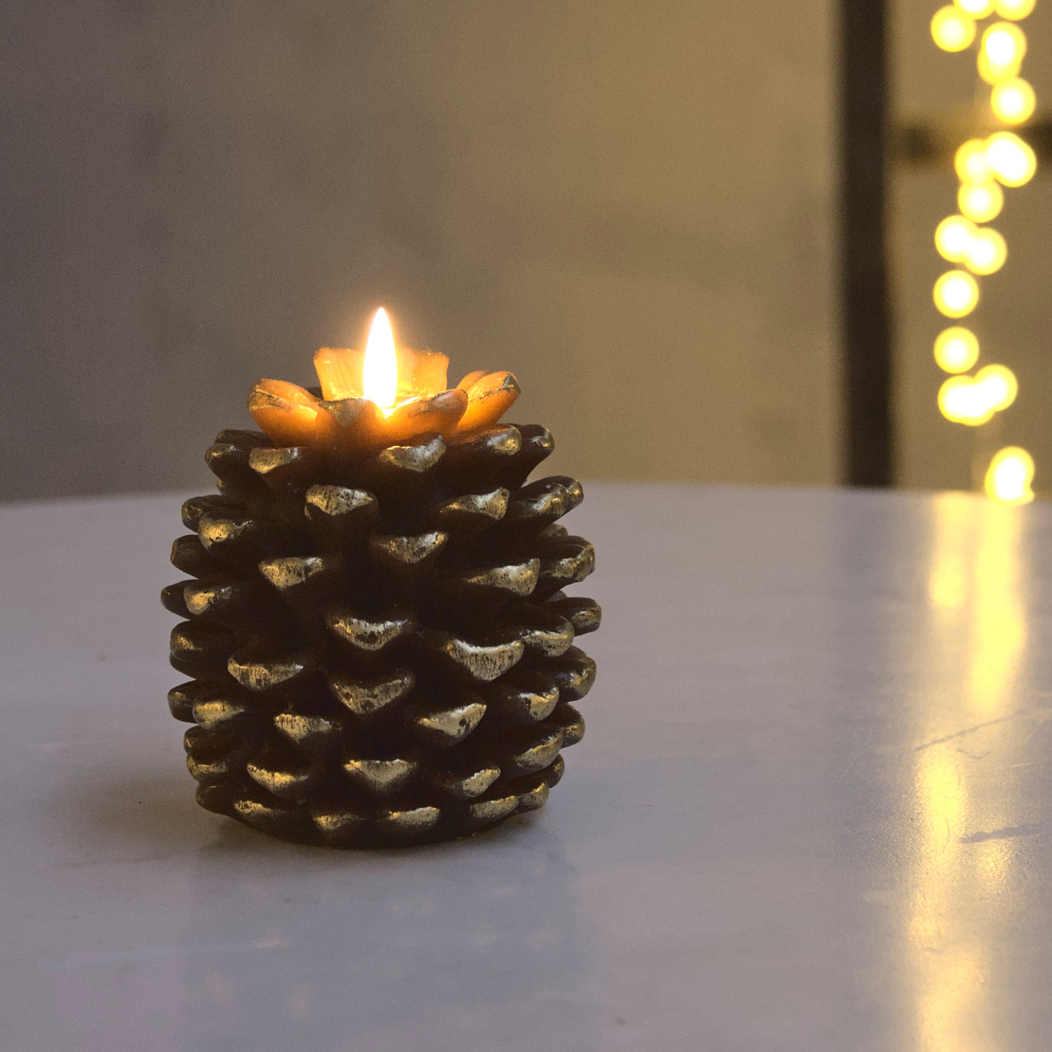 Pinecone LED Indoor Gold Battery Operated Candle