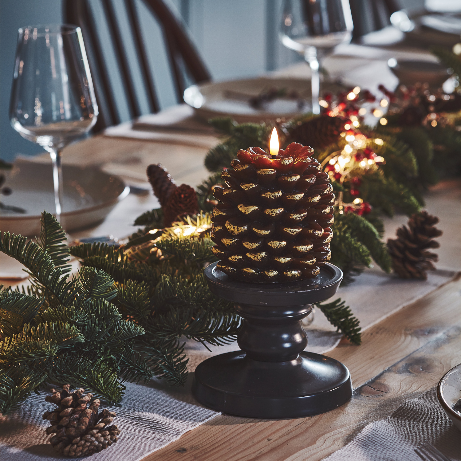 Pinecone LED Indoor Gold Battery Operated Candle