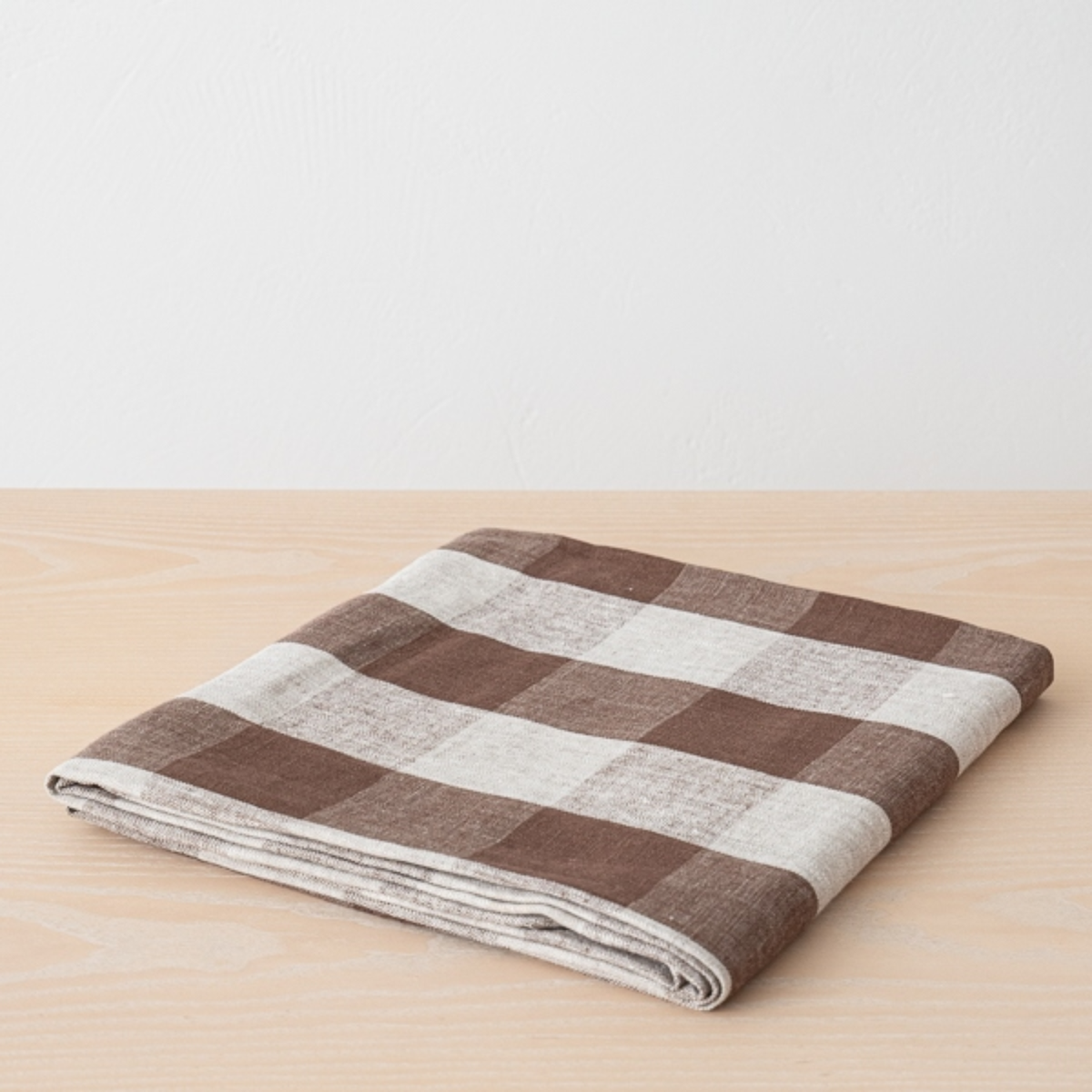 Check Linen Table Cloth - Choco Natural