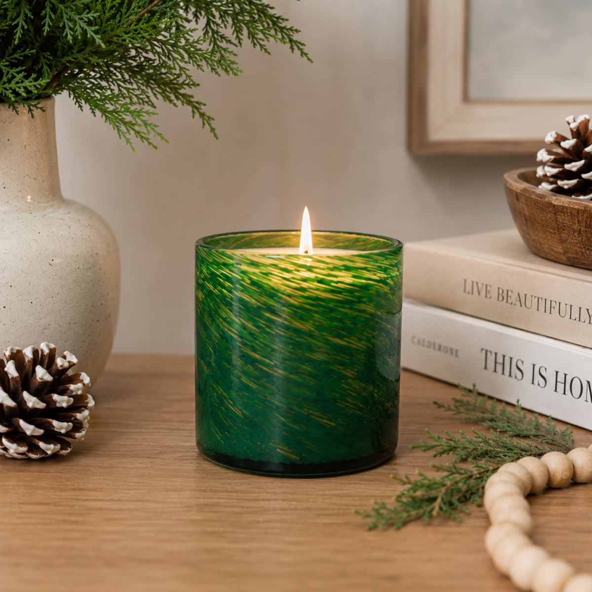 Hand-Blown Glass Candle - Woodland Spruce