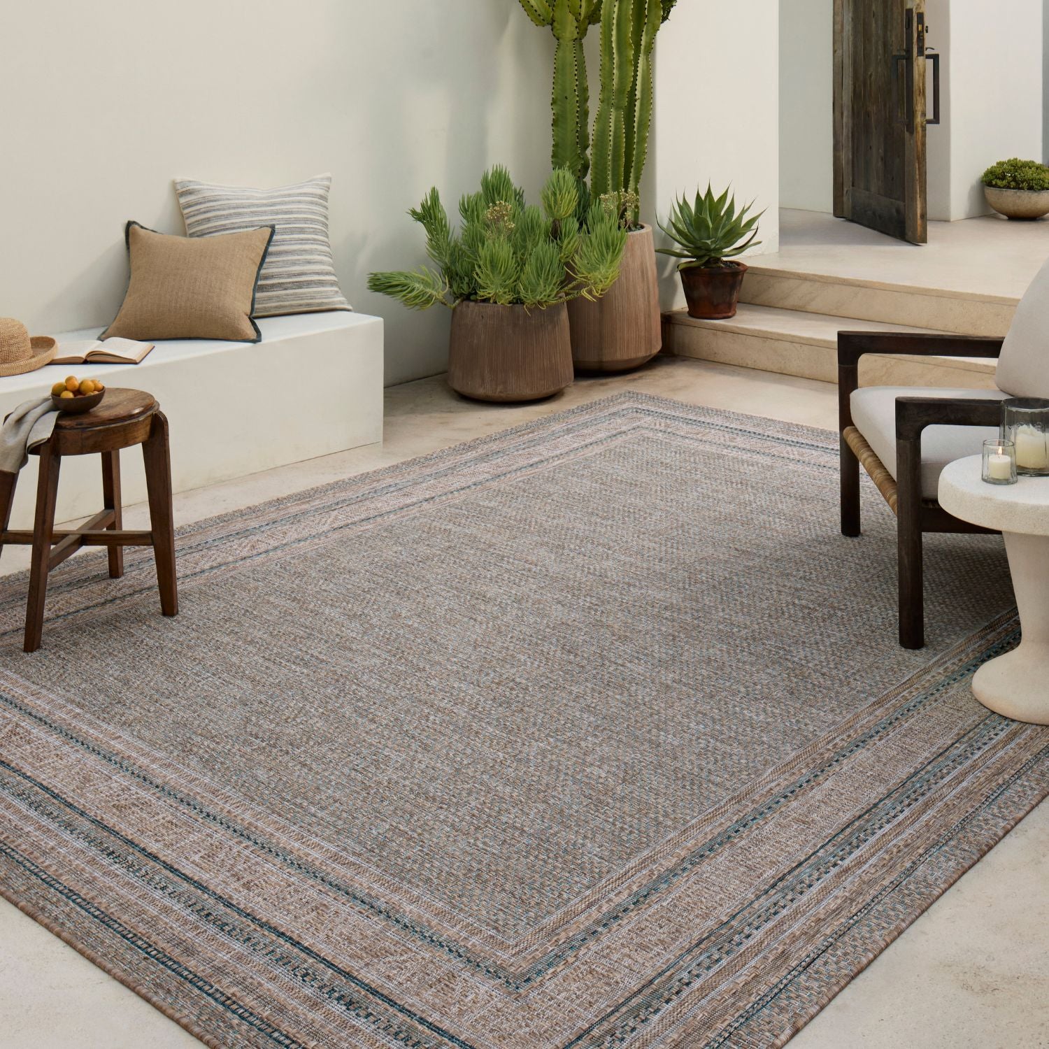 Amber Lewis x Loloi Topanga Natural/Teal Outdoor Rug