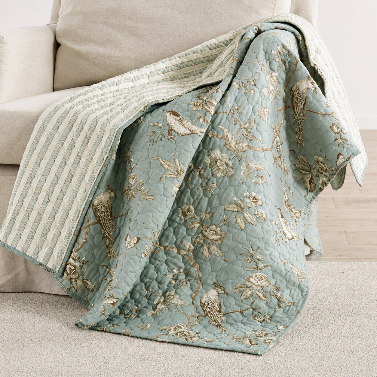 Maison Jardin Floral Teal Quilted Throw