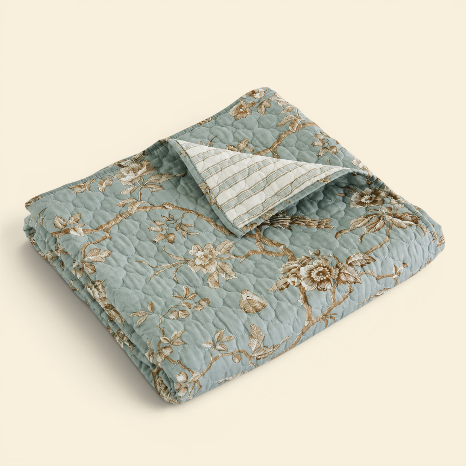 Maison Jardin Floral Teal Quilted Throw