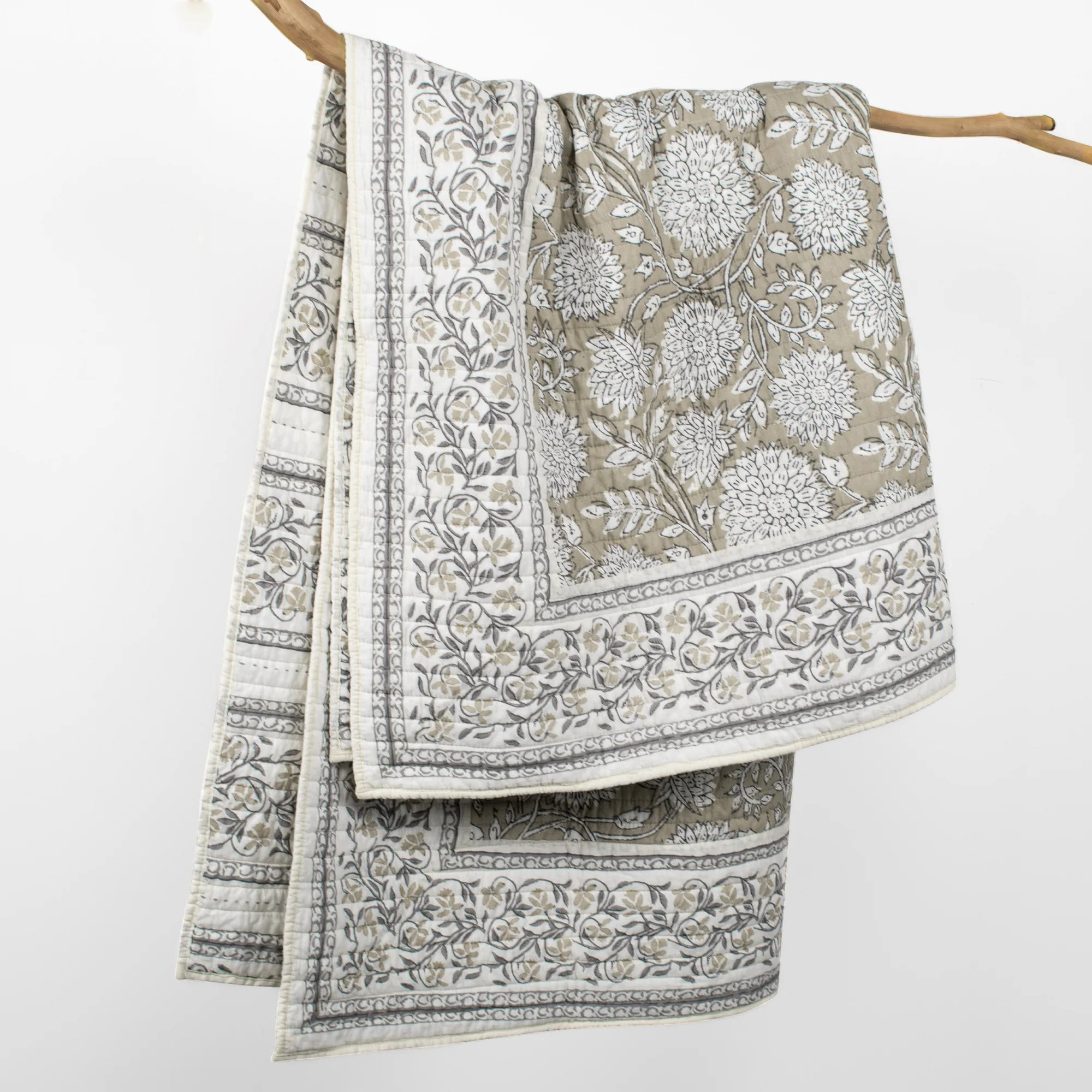 Maison Jardin Paisley Taupe Quilted Throw