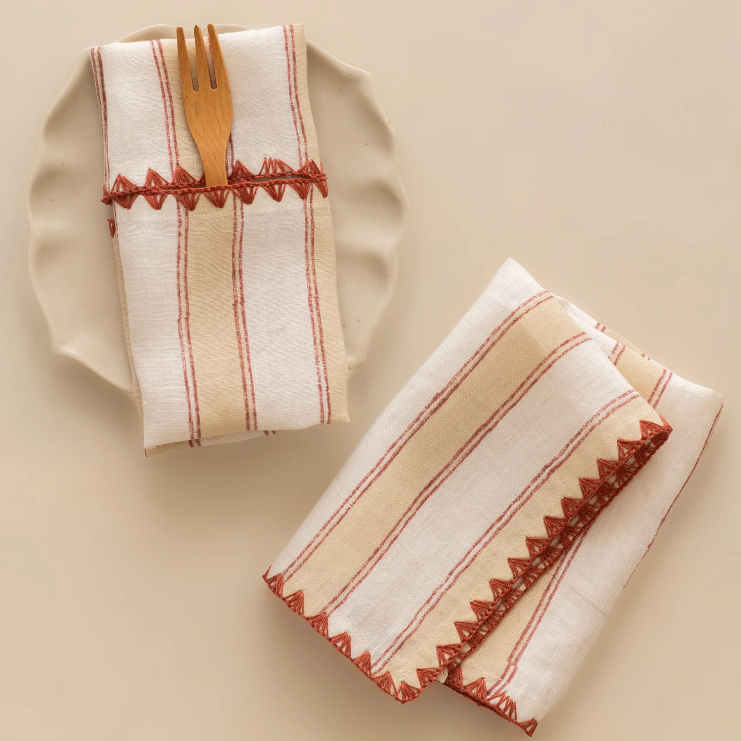 Heritage Stripe Linen Napkin (Set of 2) - Peach
