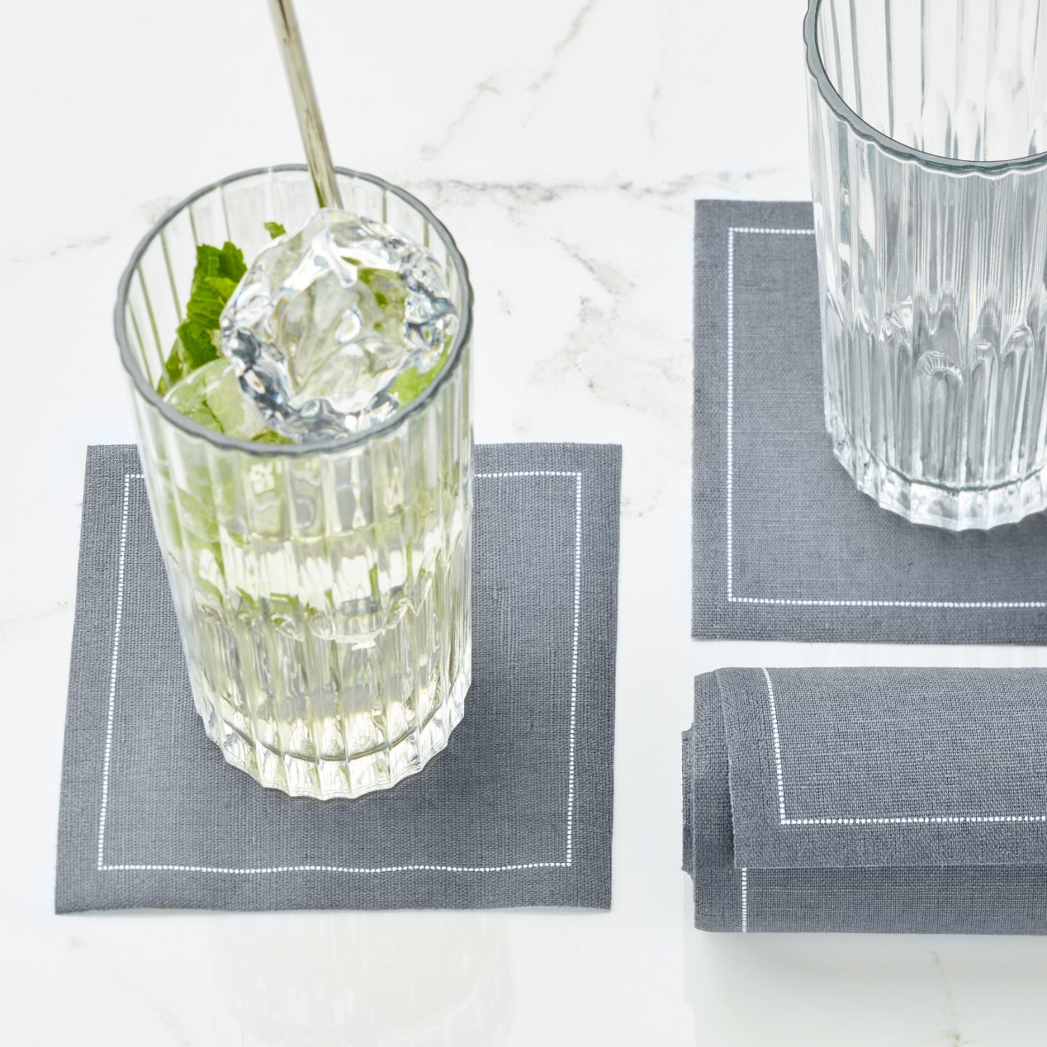 Reusable Grey Linen Cocktail Napkins (50pcs)