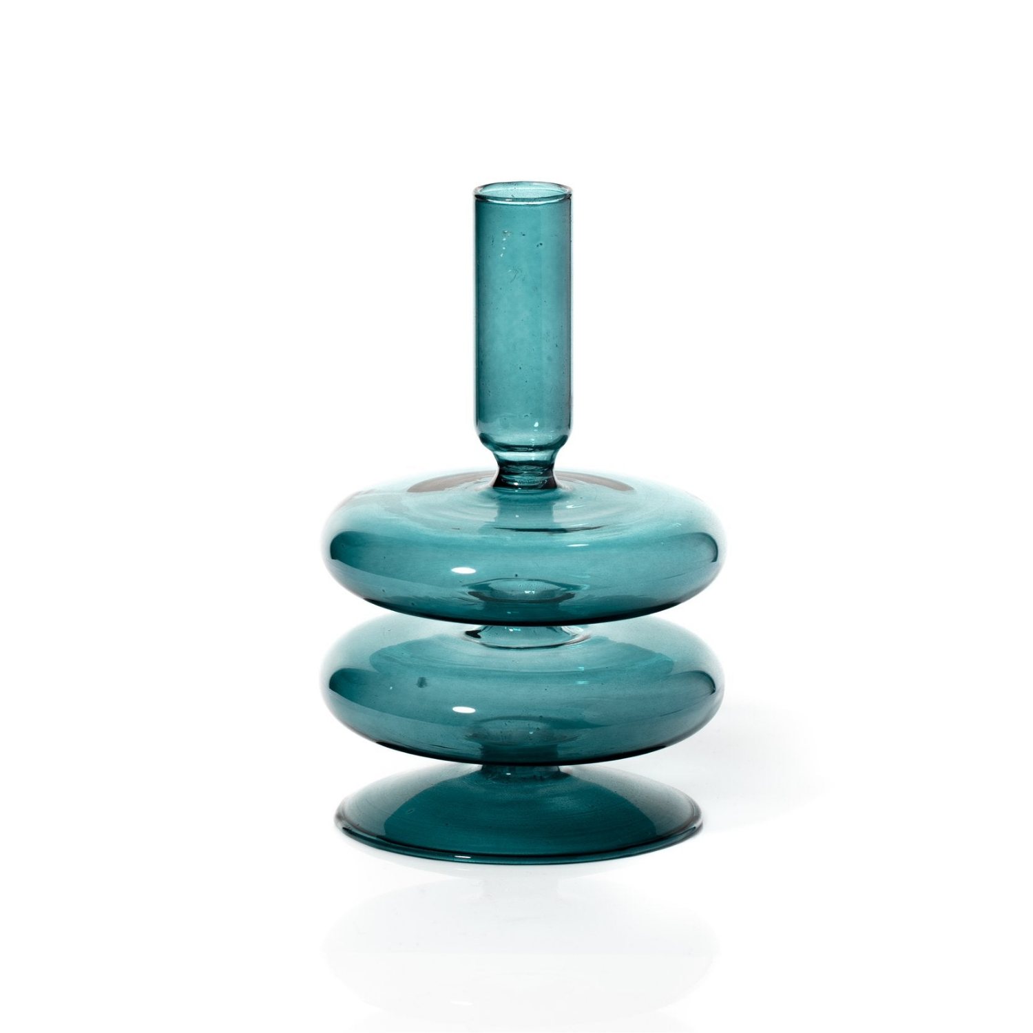 Ocean Teal Twisted Wide Glass Candle Holder