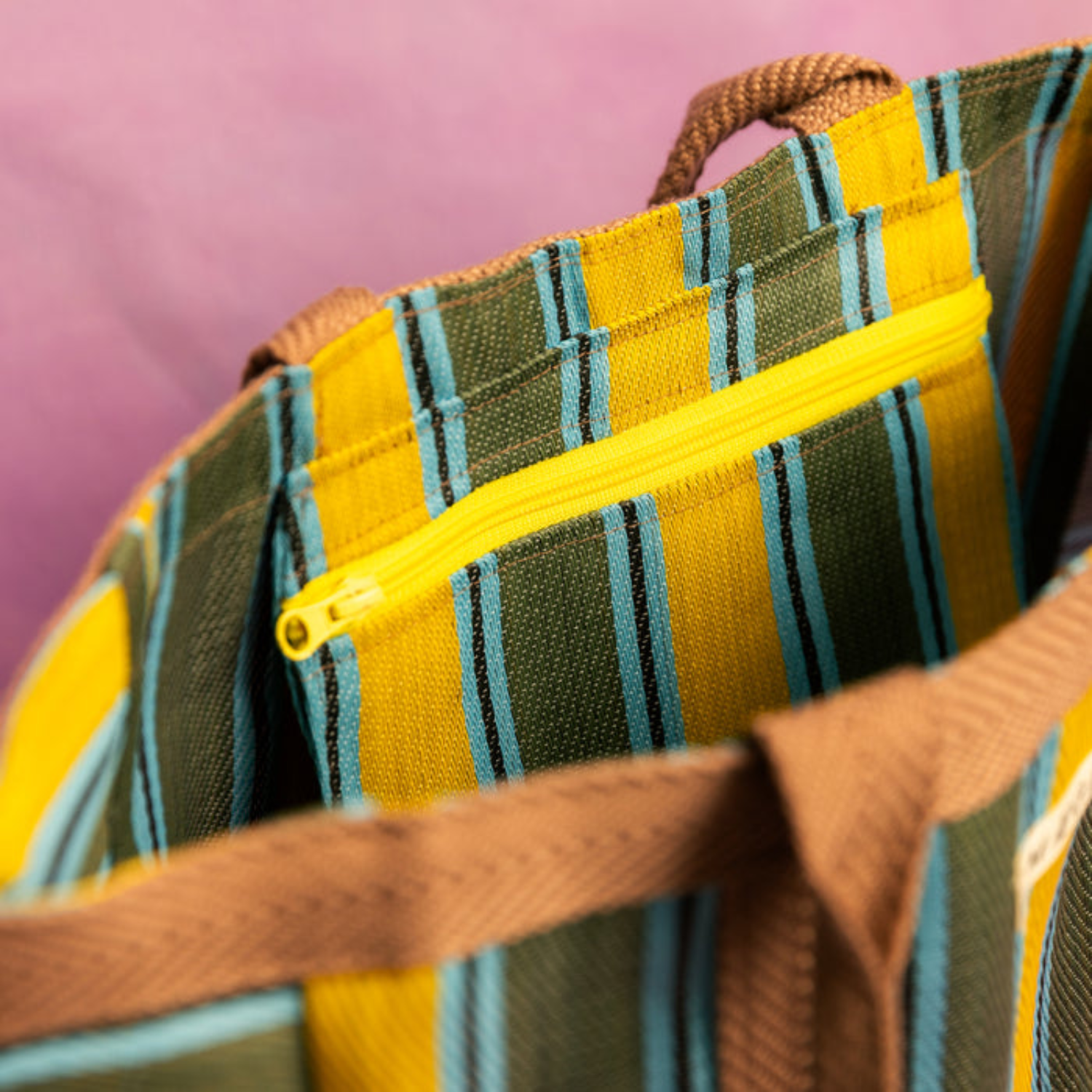 Chocolate/Yellow/Olive Striped Tote Bag