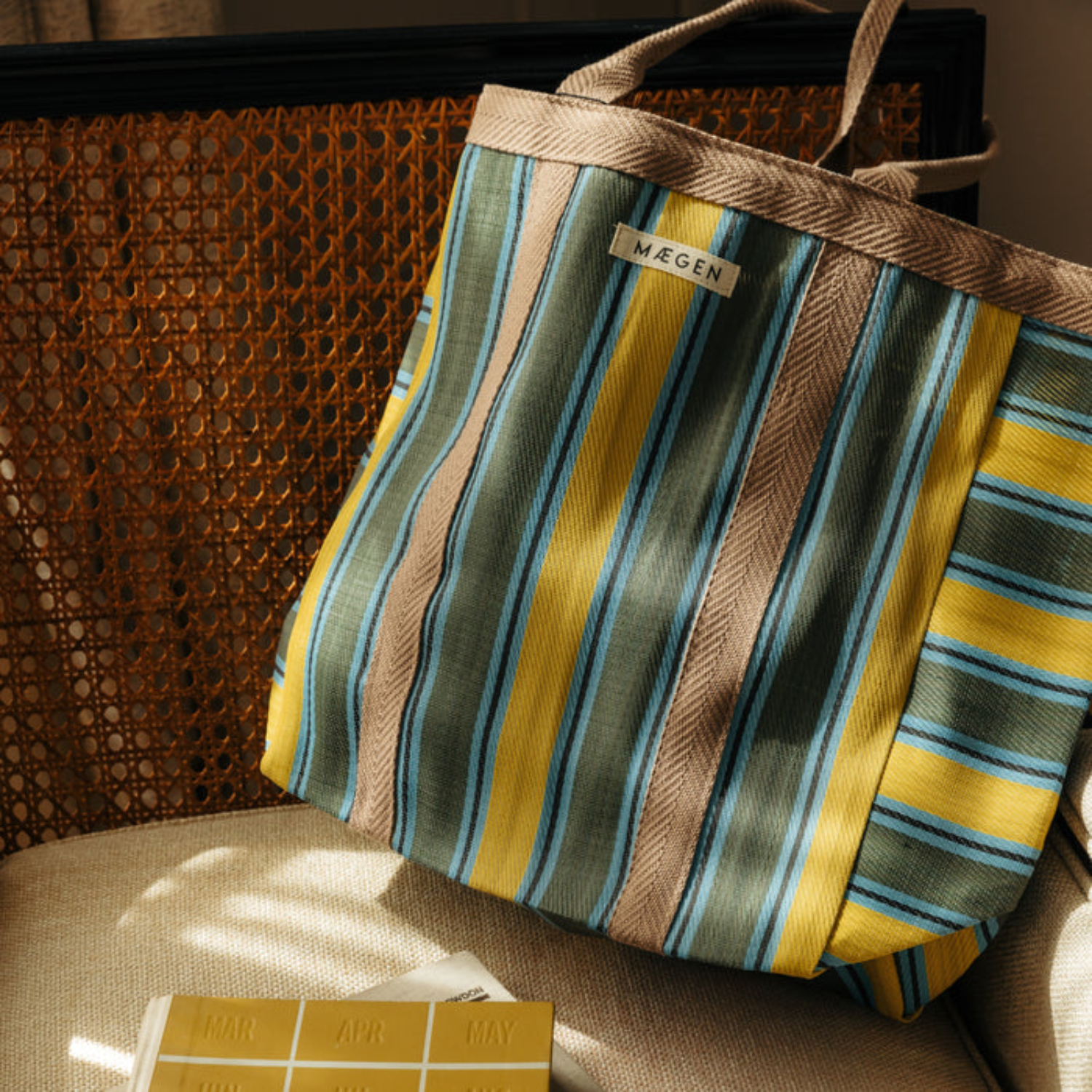 Chocolate/Yellow/Olive Striped Tote Bag