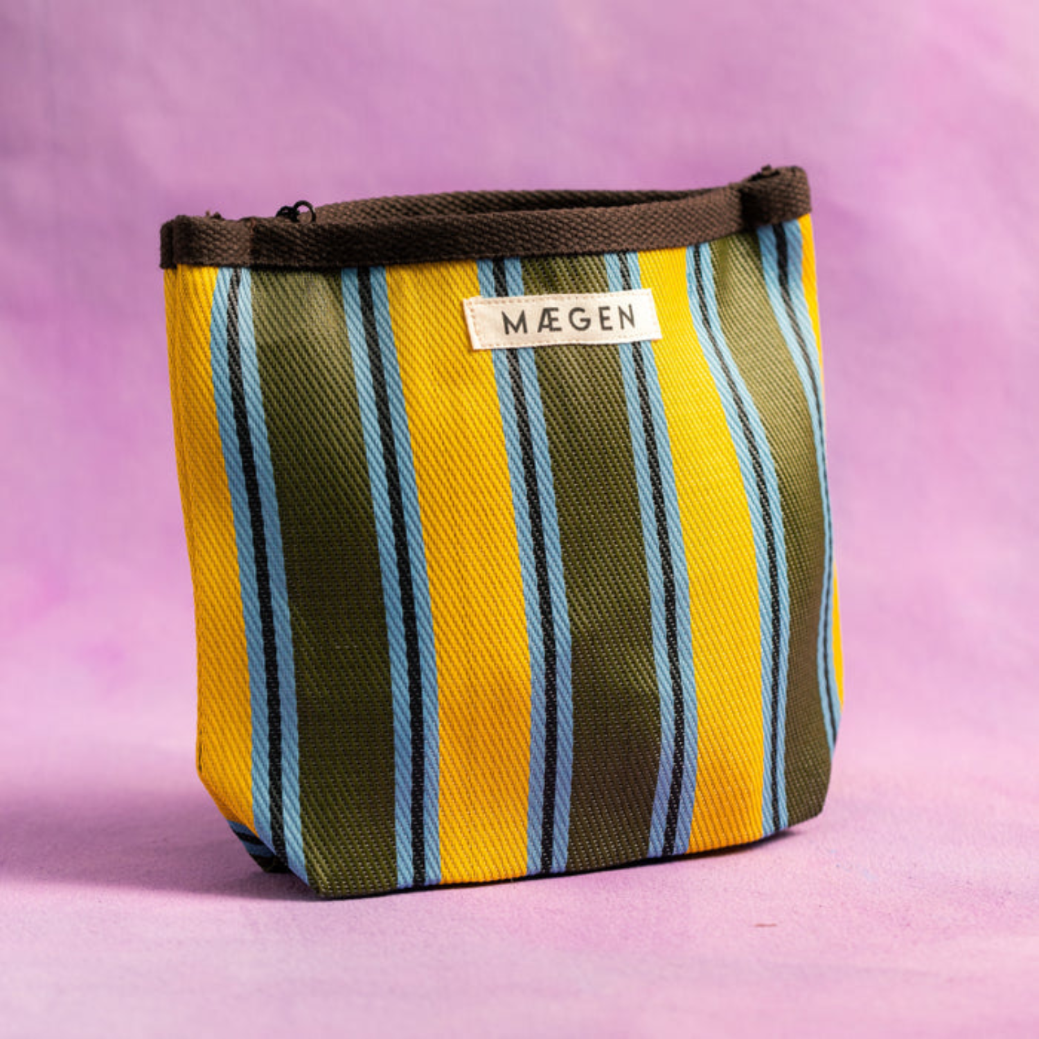 Chocolate/Yellow/Olive Striped Tote Pouch
