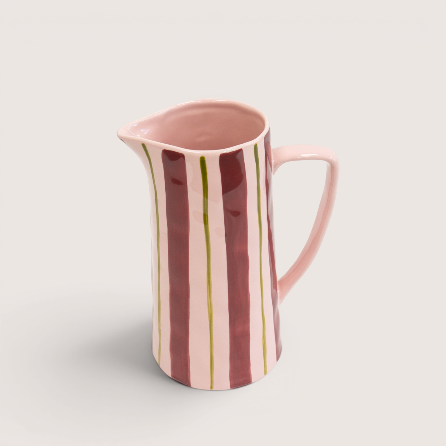 Bold Striped Decorative Jug Vase - Pink/Burgundy