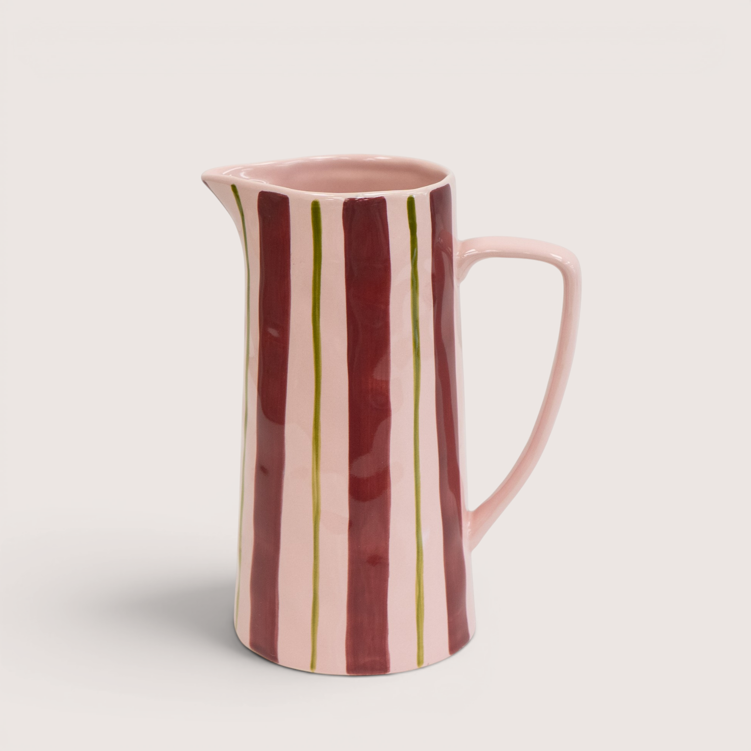 Bold Striped Decorative Jug Vase - Pink/Burgundy