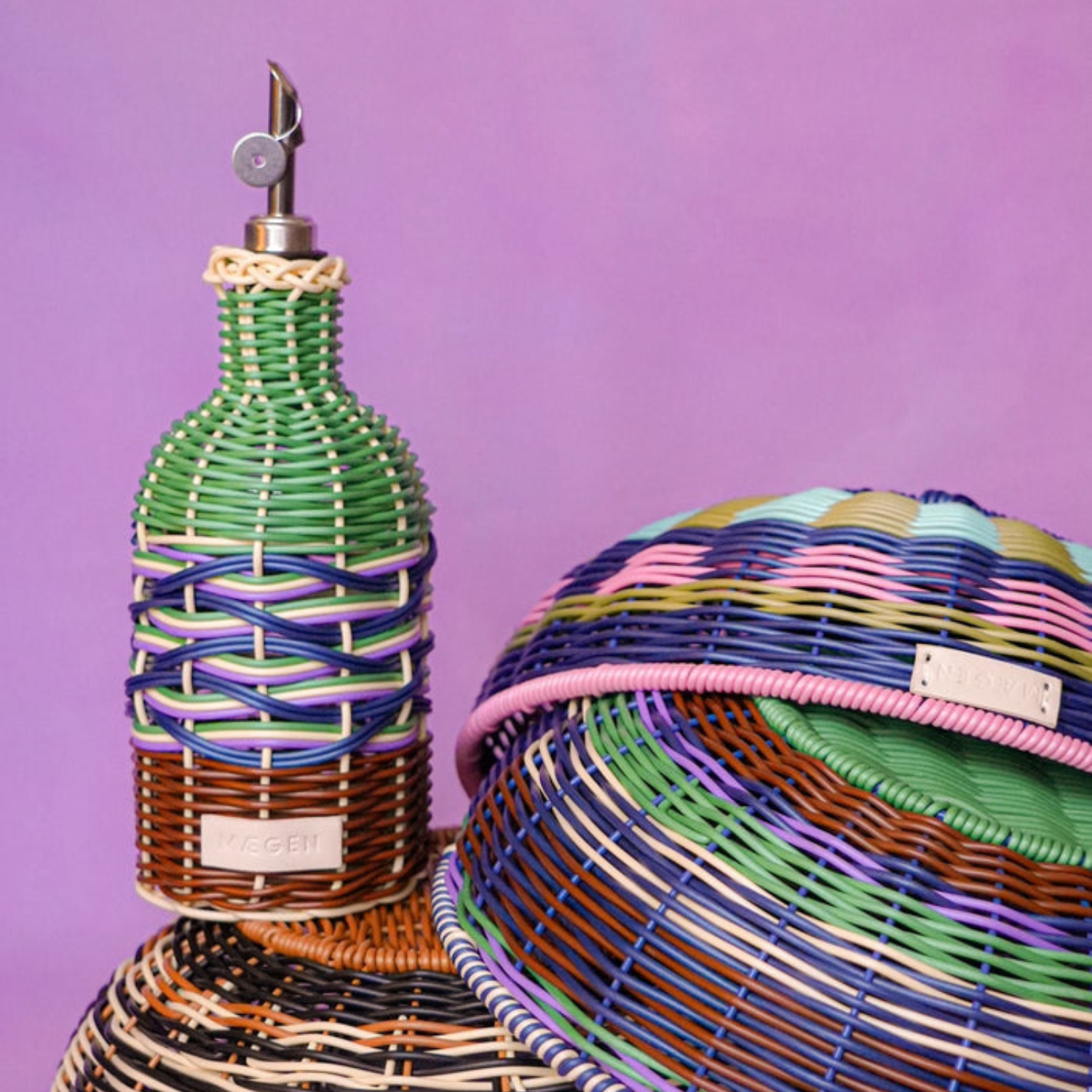 Bold Woven Oil Dispenser - Green/Brown