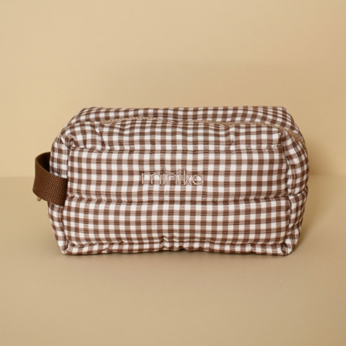 Puff Corduroy Toiletry Bag - Gingham Brown