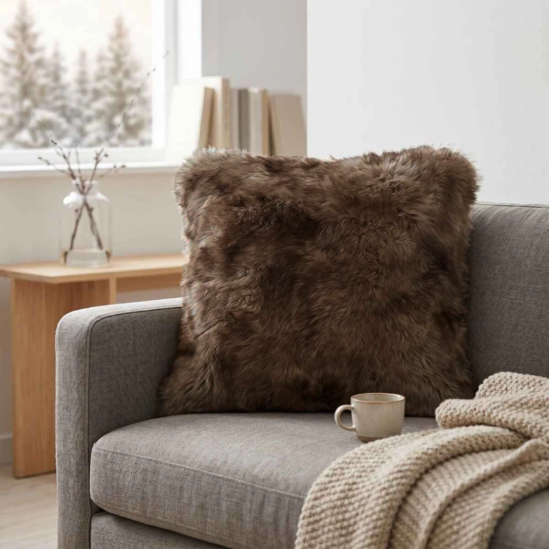 Odense Long-Wool Toss Pillow - Dark Brown