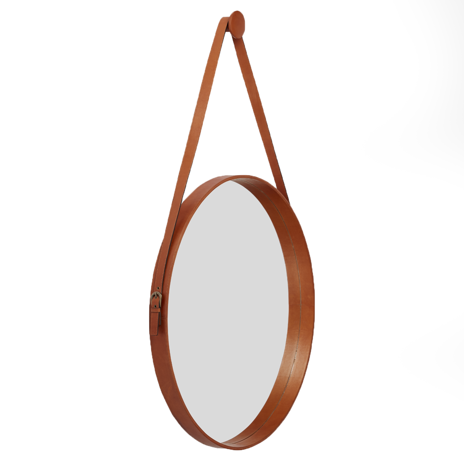Lars Leather Round Mirrors - Camel Brown