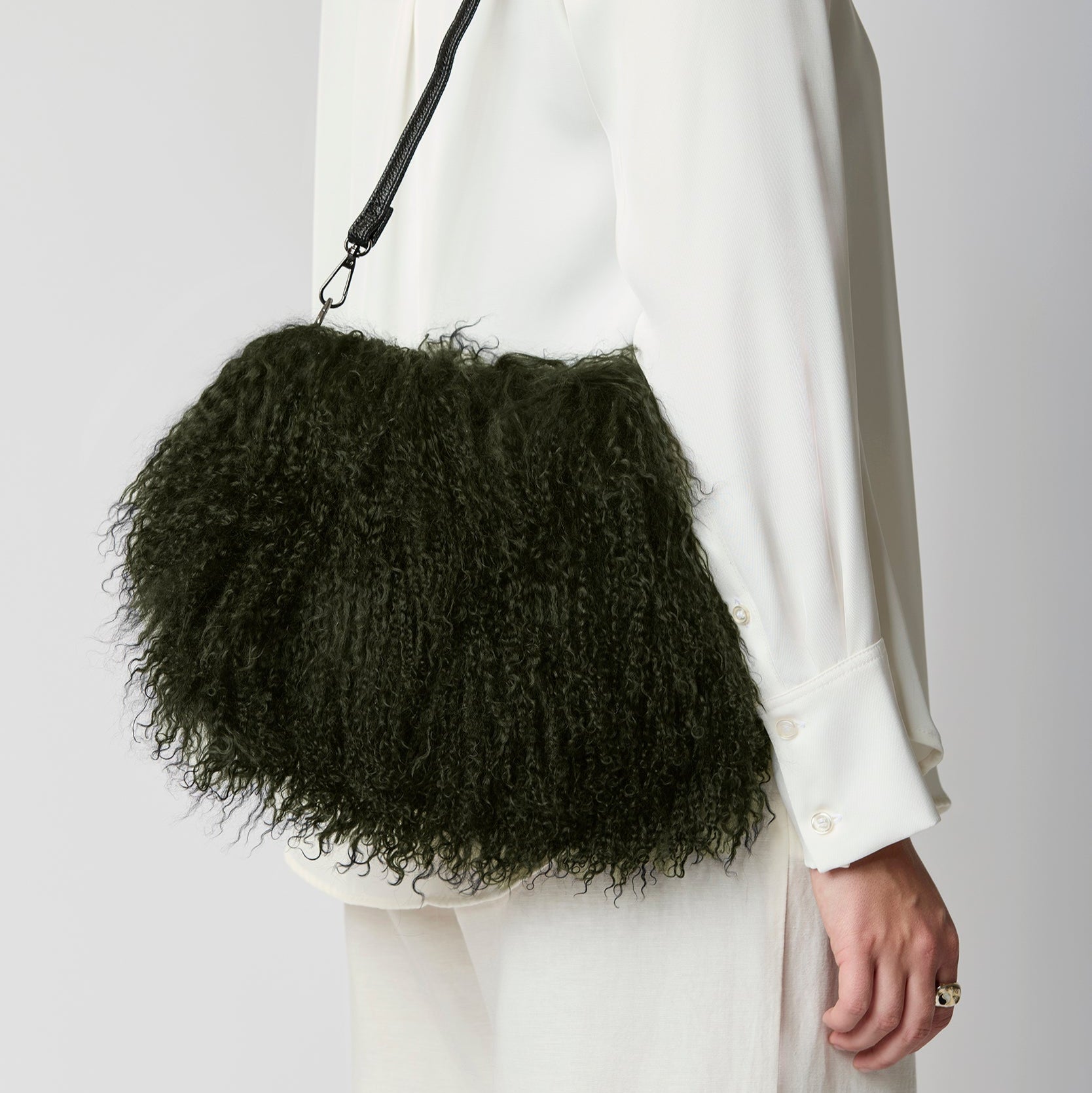 Skye Sheepskin Cross-Body Hedge Bag- Green