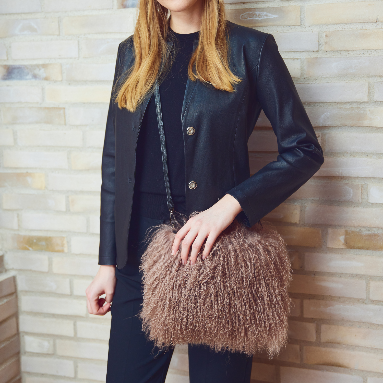 Skye Sheepskin Cross-Body Bag- Sand