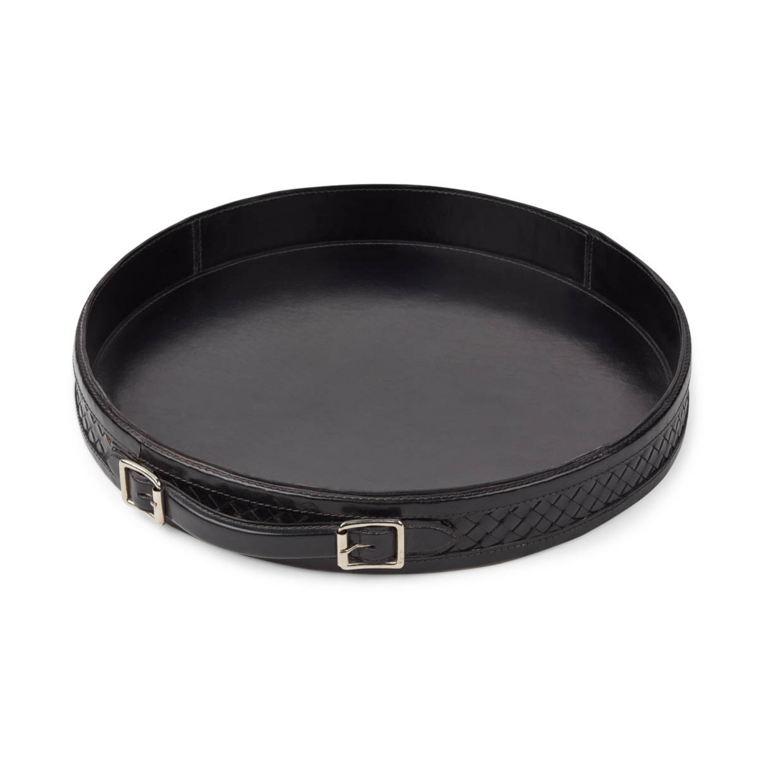 Lars Black Leather Tray W/Handle