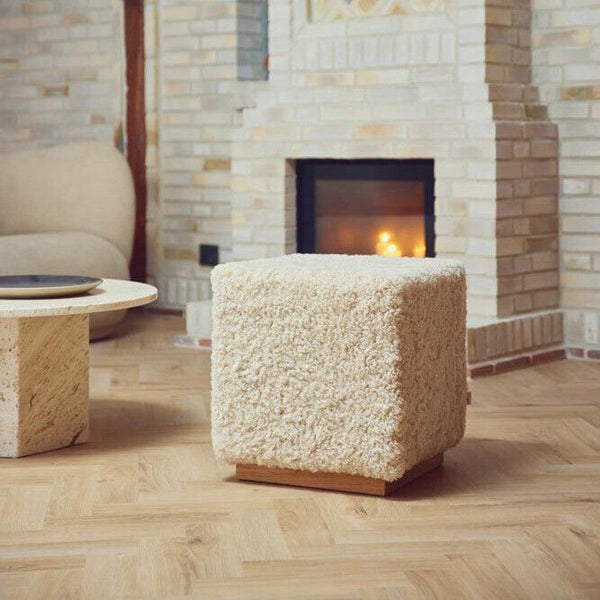 Bergen Wool Sheepskin Ottoman - Pearl