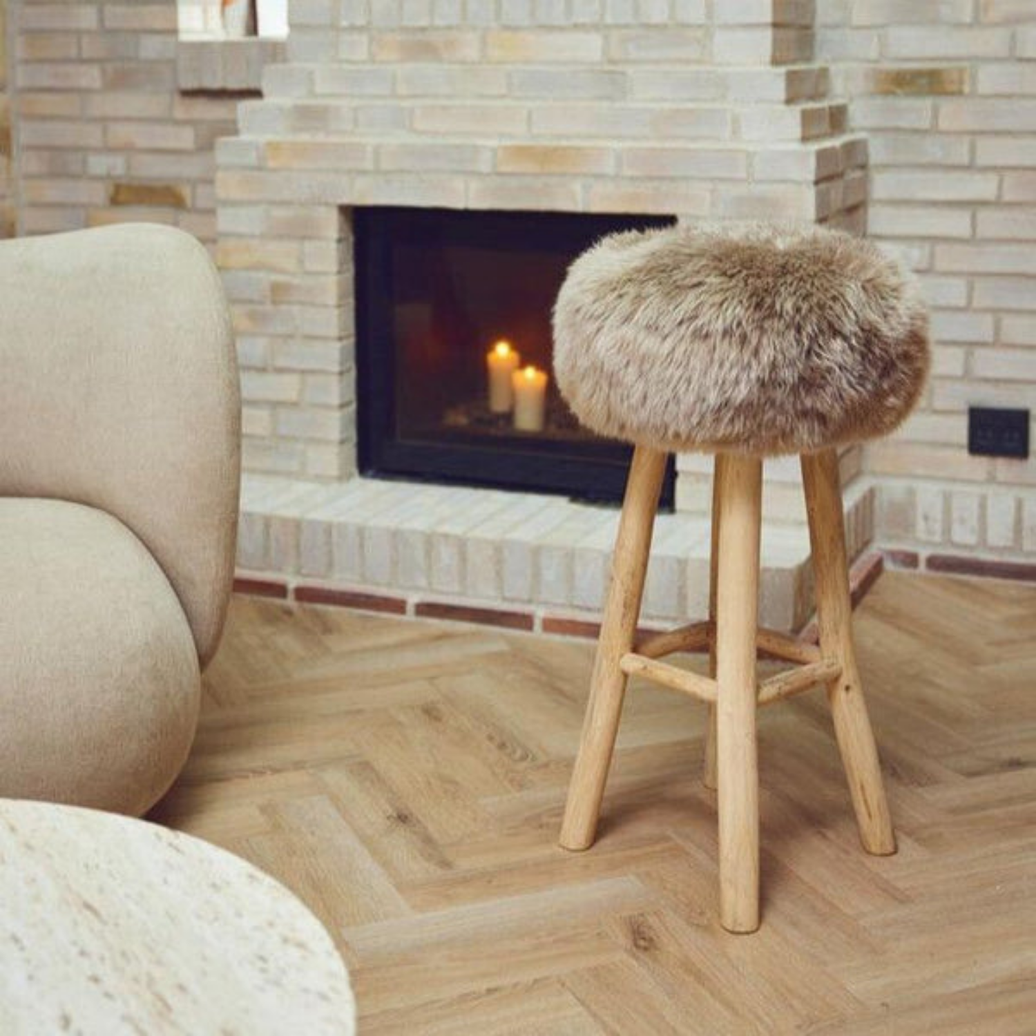Aarhus Wool Sheepskin Barstool - Taupe