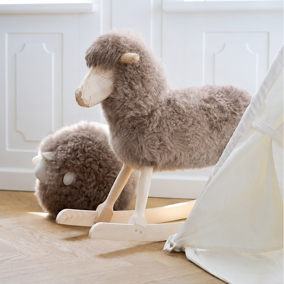 Smiley Sven Wool Rocking Sheep - Taupe