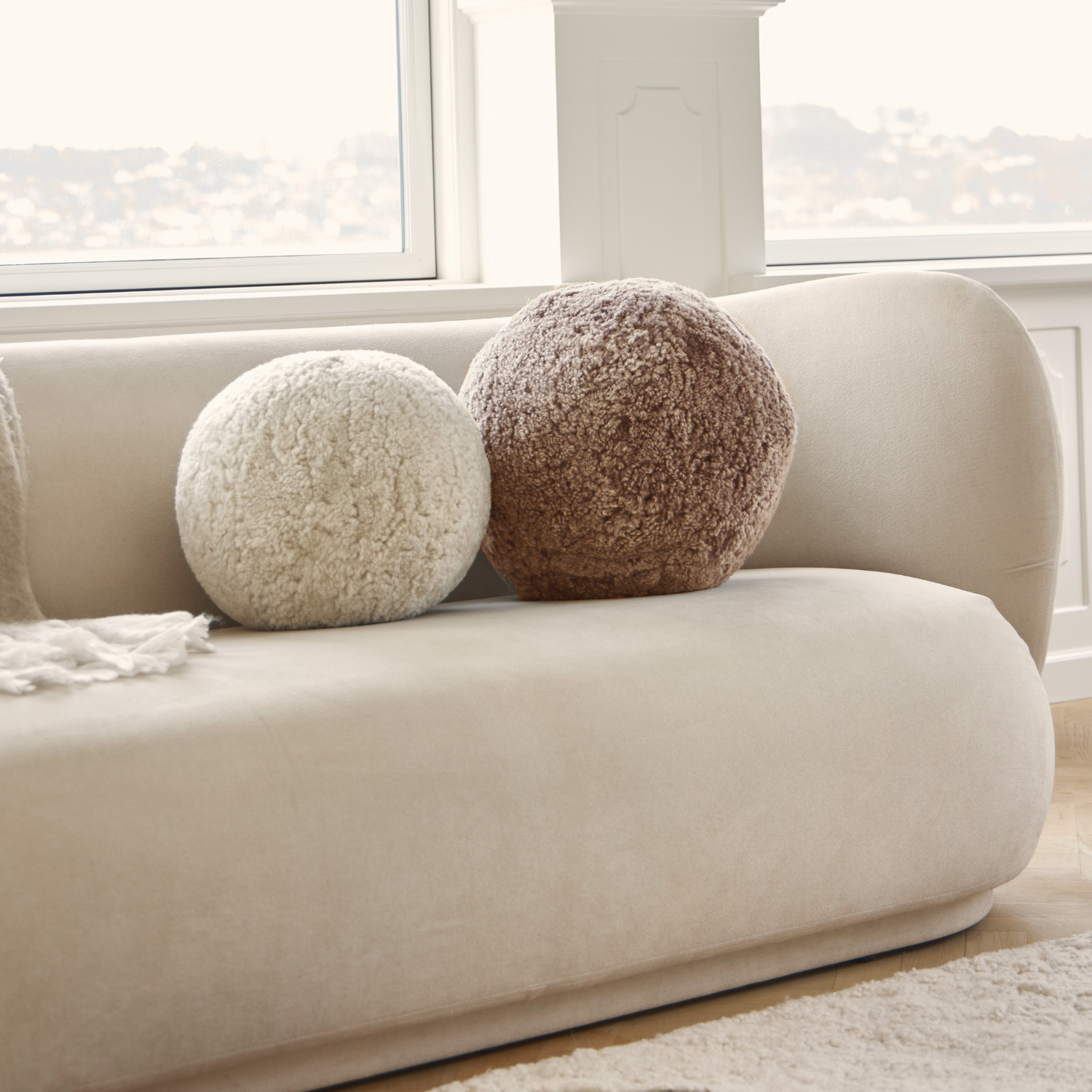 Oslo Orbit Sheepskin Toss Pillow - Pearl