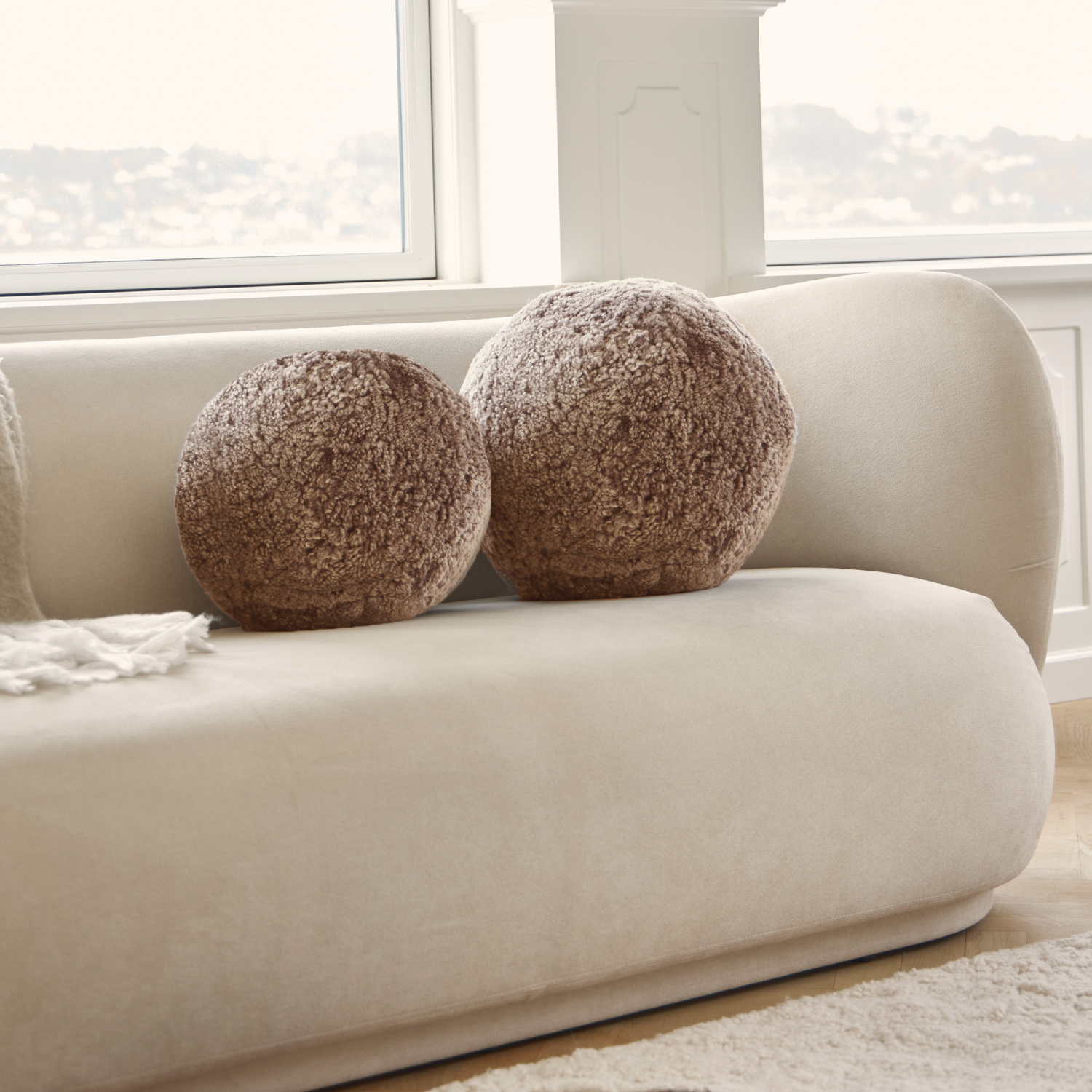 Oslo Orbit Sheepskin Toss Pillow - Deep Taupe