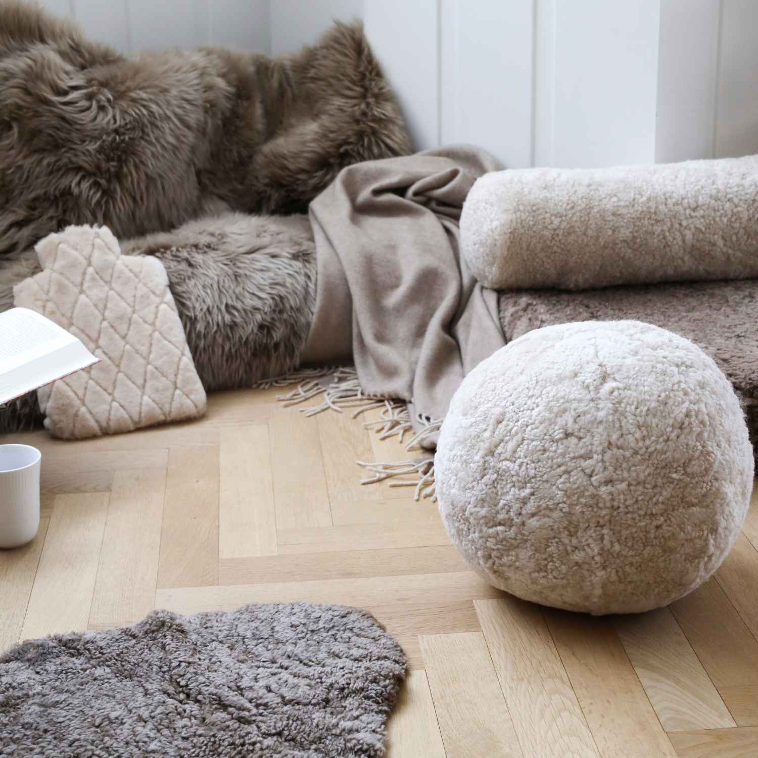 Oslo Orbit Sheepskin Toss Pillow - Pearl