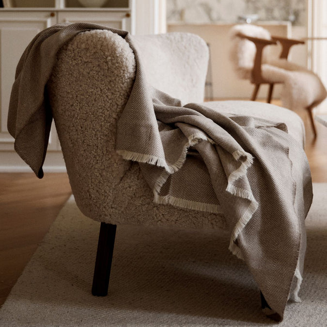 Herringbone Alpaca Wool Throw - Mushroom