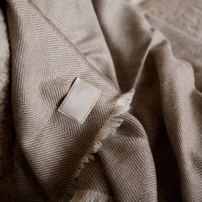 Herringbone Alpaca Wool Throw - Mushroom