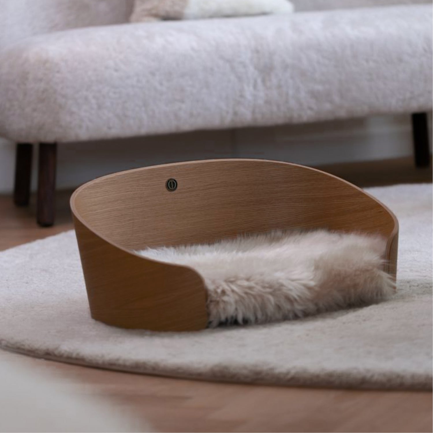 Freya Long-Wool Sheepskin Pet Bed - Walnut/Taupe