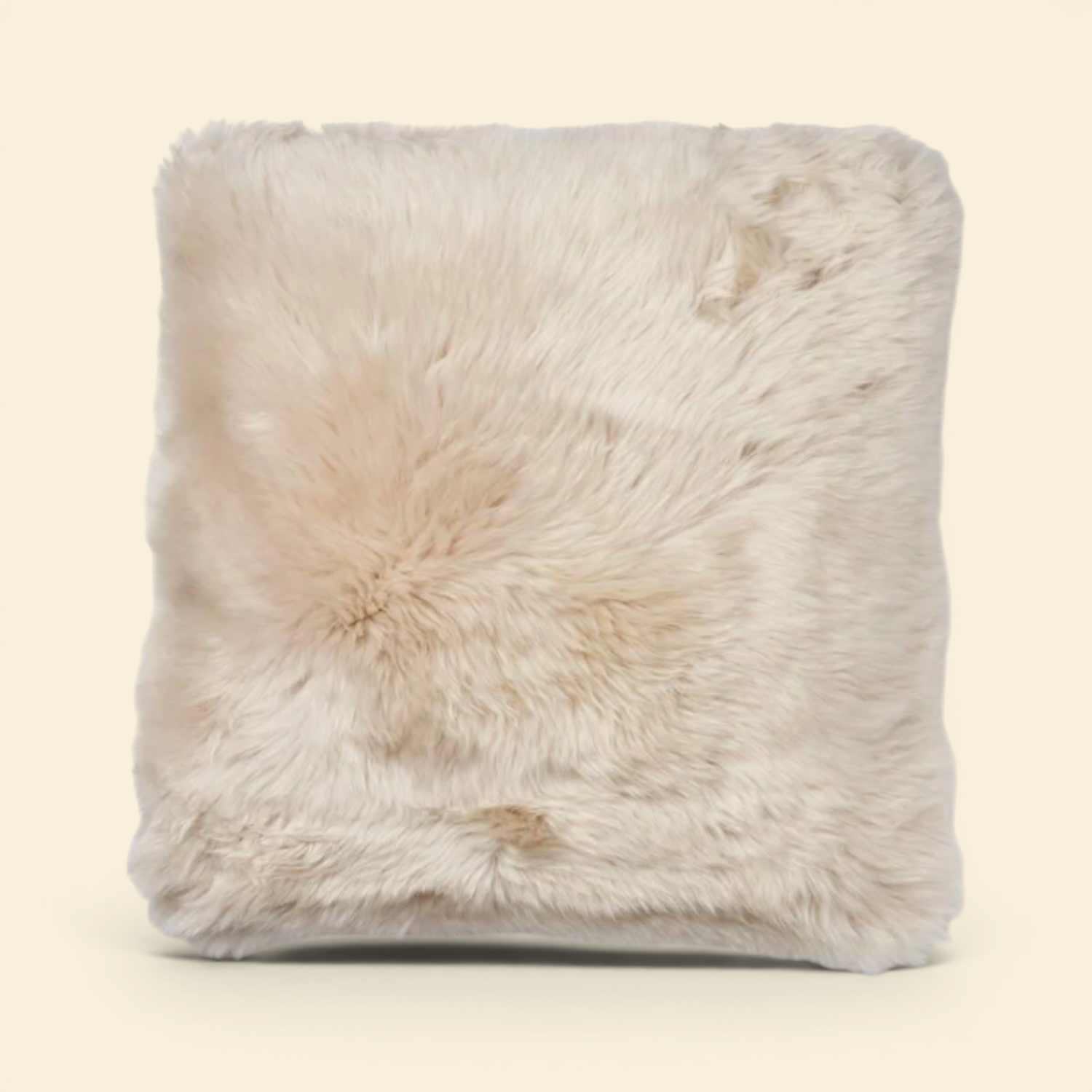Astrid Reversible Plaid Long-Wool Trim Toss Pillow - Sand/Beige/Linen