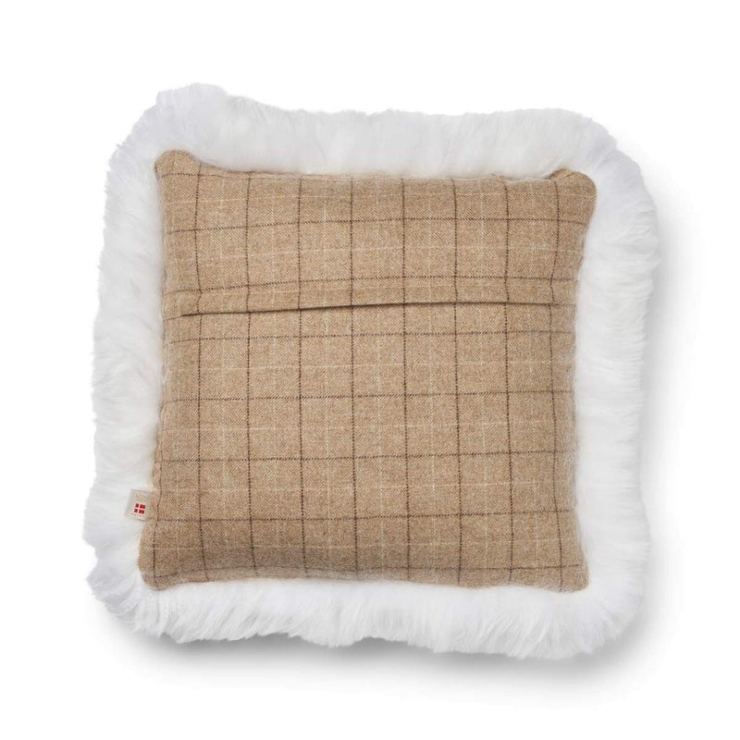 Astrid Plaid Long-Wool Trim Toss Pillow - Oatmeal/Beige/Ivory