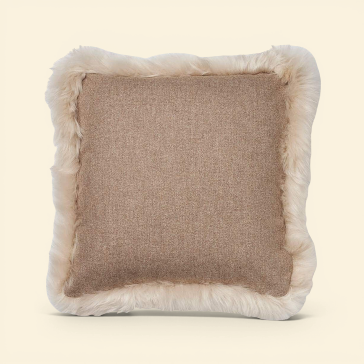 Astrid Long-Wool Trim Toss Pillow - Beige/Linen